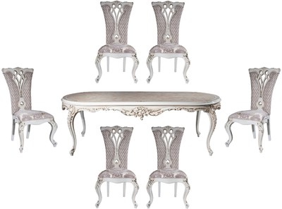 Casa Padrino luxury baroque dining room set purple / beige / white / gold - 1 Oval Dining Table & 6 Dining Chairs with elegant Pattern - Baroque dining room furniture - Noble & Magnificent