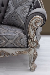 Casa Padrino Luxus Barock Sofa Grau / Blau / Silber / Bronze 230 x 90 x H. 135 cm - Prunkvolles Massivholz Wohnzimmer Sofa mit elegantem Muster und dekorativen Kissen - Barock Wohnzimmer Möbel
