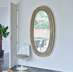 Casa Padrino espejo de lujo oro 89 x 5 x A. 170 cm - Elegante espejo de pared ovalado - Espejo de armario - Espejo de salón - Accesorios de decoración de lujo