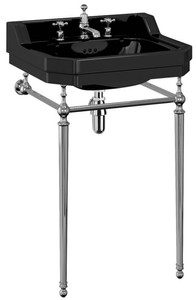 Luxus Jugendstil Porzellan Waschbecken mit Untergestell Schwarz Silber Luxury Art Nouveau Porcelain Washbasin with Underframe Black Silver