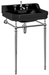 Casa Padrino Mueble de Baño Art Nouveau de Lujo Negro / Plata 56 x 47 x A. 90 cm - Lavabo de Porcelana con 3 Orificios y Base - Muebles de Baño