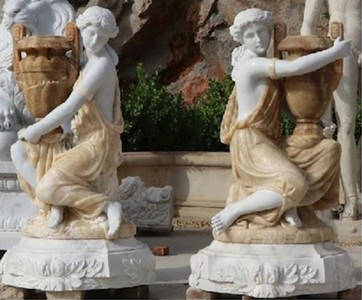 Casa Padrino Ensemble de Sculptures en Marbre Art Nouveau Femmes avec Vases Blanc / Beige 78 x 63 x H. 121 cm - Statues de Décoration de Jardin - Décoration Hôtel et Restaurant de Luxe