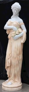 Casa Padrino sculpture de décoration Art Nouveau en marbre dame aux fleurs blanc / beige 40 x 40 x H. 192 cm - Statue de décoration de jardin - Figurine de décoration de terrasse