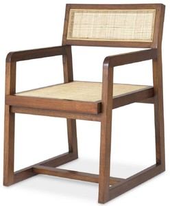 Casa Padrino silla de comedor de lujo marrón / natural 58,5 x 65,5 x A. 89 cm - Silla de madera maciza con reposabrazos y ratán tejido a mano - Muebles de comedor de lujo
	
