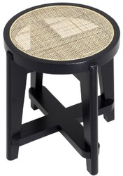 Casa Padrino sgabello di lusso nero / naturale Ø 44,5 x A. 47 cm - Sgabello rotondo in legno massello con rattan - Mobili soggiorno