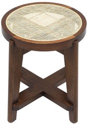Casa Padrino sgabello di lusso marrone / naturale Ø 44,5 x A. 47 cm - Sgabello rotondo in legno massello con rattan - Mobili soggiorno