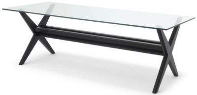 Casa Padrino mesa de comedor de lujo negro 230 x 100 x A. 77 cm - Mesa de cocina de madera maciza con tapa de vidrio - Mesa de comedor rectangular - Muebles de comedor de lujo