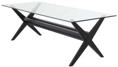 Casa Padrino Luxus Esstisch Schwarz 230 x 100 x H. 77 cm - Massivholz Küchentisch mit Glasplatte - Rechteckiger Esszimmertisch - Luxus Esszimmer Möbel