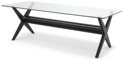 Casa Padrino tavolo da pranzo di lusso nero 230 x 100 x A. 77 cm - Tavolo da cucina in legno massello con piano in vetro - Tavolo da pranzo rettangolare - Mobili da pranzo di lusso
