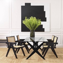 Casa Padrino tavolo da pranzo di lusso nero 230 x 100 x A. 77 cm - Tavolo da cucina in legno massello con piano in vetro - Tavolo da pranzo rettangolare - Mobili da pranzo di lusso