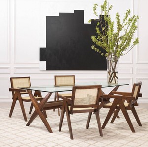 Casa Padrino Luxus Esstisch Braun 230 x 100 x H. 77 cm - Massivholz Küchentisch mit Glasplatte - Rechteckiger Esszimmertisch - Luxus Esszimmer Möbel