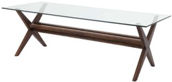 Casa Padrino tavolo da pranzo di lusso marrone 230 x 100 x A. 77 cm - Tavolo da cucina in legno massello con piano in vetro - Tavolo da pranzo rettangolare - Mobili da pranzo di lusso