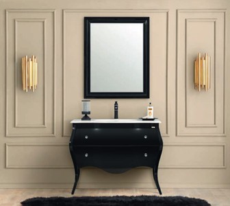Casa Padrino ensemble de salle de bains baroque de luxe noir / blanc - 1 Table de Lavage & 1 Lavabo & 1 Miroir Mural - Meubles de salle de bain de style baroque