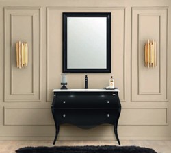Casa Padrino ensemble de salle de bains baroque de luxe noir / blanc - 1 Table de Lavage & 1 Lavabo & 1 Miroir Mural - Meubles de salle de bain de style baroque