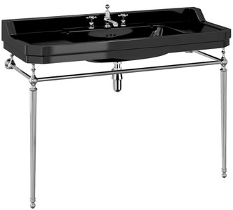 Luxus Jugendstil Porzellan Waschbecken mit Untergestell Schwarz Silber Luxury Art Nouveau Porcelain Washbasin with Underframe Black Silver