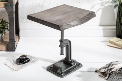 Casa Padrino Industrial Design Beistelltisch Grau 43 x 35 x H. 46 cm - Industrie Stil Metall Tisch mit Massivholz Tischplatte - Industrial Design Möbel