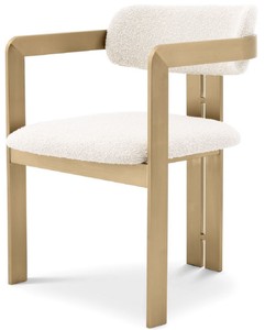 Casa Padrino silla de comedor de lujo crema / latón 57,5 ​​x 58 x A. 79 cm - Silla de cocina noble con reposabrazos - Muebles de comedor de lujo