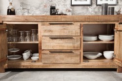 Landhausstil Wohnzimmer Massivholz Sideboard Schrank Naturfarben Country Style Living Room Solid Wood Sideboard Cabinet Natural