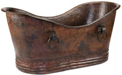 Casa Padrino baignoire Art Nouveau de luxe en cuivre avec poignées décoratives 170 x 81 x H. 81 cm - Baignoire rétro autoportante - Meubles de salle de bain rustiques