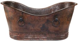 Casa Padrino baignoire Art Nouveau de luxe en cuivre avec poignées décoratives 170 x 81 x H. 81 cm - Baignoire rétro autoportante - Meubles de salle de bain rustiques