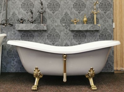 Freistehende Jugendstil Badewanne Weiß Platingrau Gold Freestanding Art Nouveau Bathtub White Platinum Gray Gold