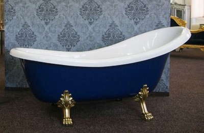 Freistehende Jugendstil Badewanne Weiß Saphirblau Gold Freestanding Art Nouveau Bathtub White Sapphire Blue Gold