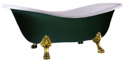 Casa Padrino luxury Art Nouveau bathtub white / moss green / gold 188 x 83 x H. 69 cm - Freestanding retro bathtub with lion feet - Retro bathroom furniture