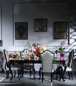 Casa Padrino tavolo da pranzo barocco di lusso nero / marrone 210 x 110 x A. 78 cm - Tavolo da cucina in legno massello nobile con piano in vetro e vetro a specchio - Mobili da sala da pranzo barocco