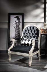 Barock Wohnzimmer Sessel Antik Stil Sessel Schwarz Antik Silber Baroque Living Room Armchair Antique Style Armchair Black Antique Silver