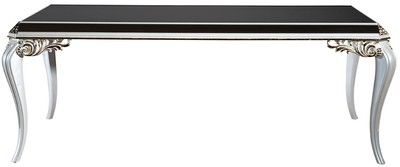 Casa Padrino tavolo da pranzo barocco di lusso bianco / oro / nero 207 x 104 x A. 78 cm - Tavolo da cucina in legno massello con piano in vetro - Mobili per sala da pranzo nobili in stile barocco