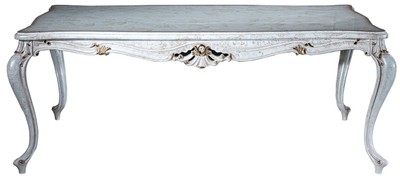 Casa Padrino tavolo da pranzo barocco di lusso bianco antico / oro 201 x 102 x A. 80 cm - Tavolo da cucina in legno massello - Mobili da pranzo in stile barocco