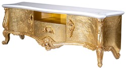 Casa Padrino luxury baroque TV cabinet white / gold 176 x 48 x H. 61 cm - Magnificent TV cabinet with 2 doors and drawer - Baroque living room furniture