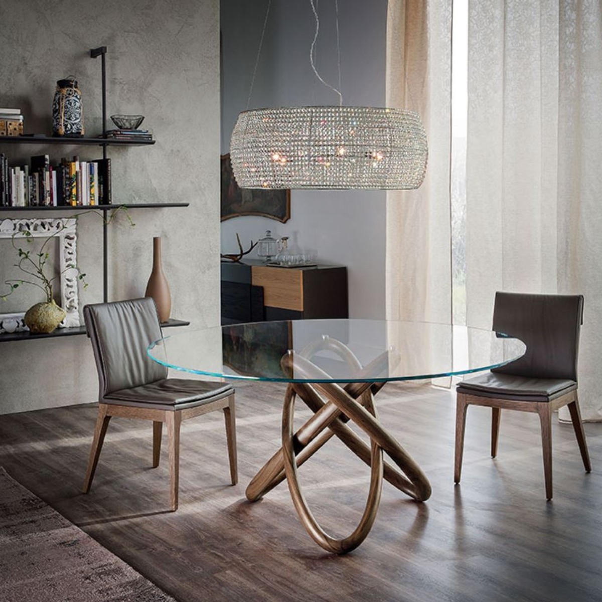 Casa Padrino Designer Esstisch Braun - Verschiedene Tischgrößen - Moderner runder Esszimmertisch mit Glasplatte - Esszimmer Möbel - Luxus Qualität - Made in Italy