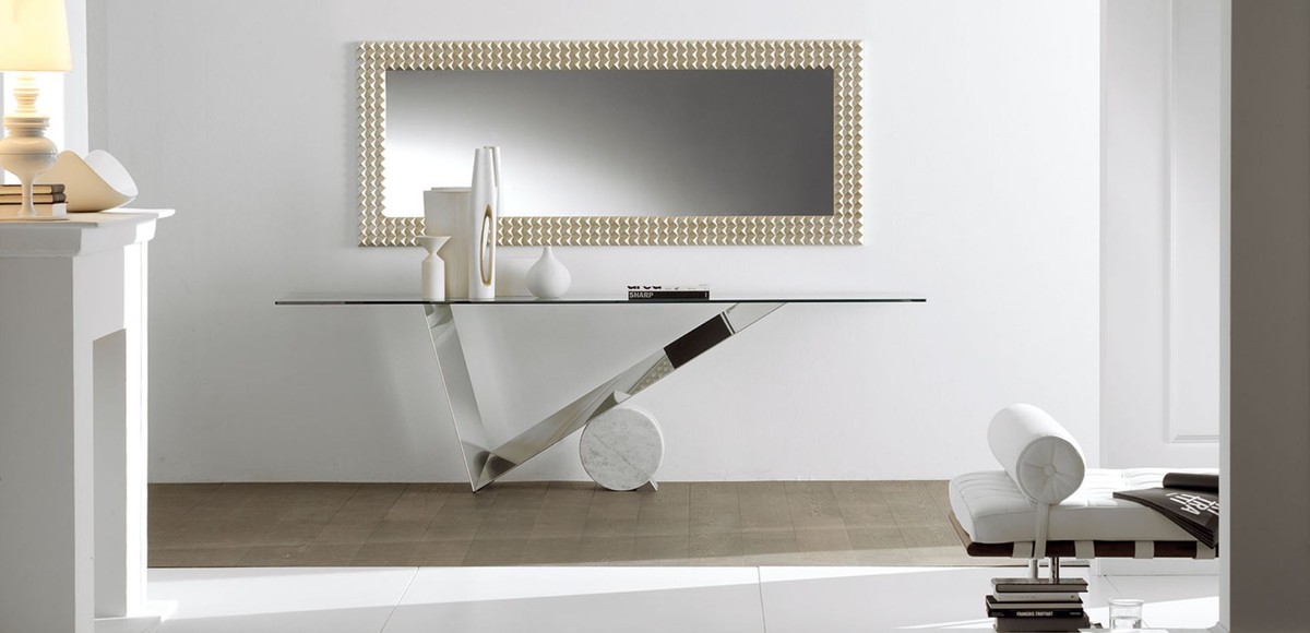 Casa Padrino Designer Konsole Silber / Weiß - Verschiedene Tischgrößen - Konsolentisch mit Glasplatte - Moderne Wohnzimmer Möbel - Luxus Kollektion