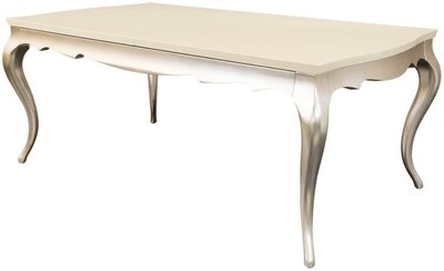 Casa Padrino tavolo da pranzo Art Deco crema / argento 189-240 x 108 x A. 76 cm - Tavolo da cucina allungabile in legno massello - Mobili per Sala da Pranzo Art Deco