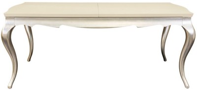 Casa Padrino Art Deco Esstisch Creme / Silber 189-240 x 108 x H. 76 cm - Ausziehbarer Massivholz Küchentisch - Art Deco Esszimmer Möbel