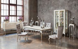 Casa Padrino Art Deco dining table cream / silver 189-240 x 108 x H. 76 cm - Extendable solid wood kitchen table - Art Deco Dining Room Furniture