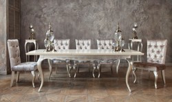 Casa Padrino Art Deco dining table cream / silver 189-240 x 108 x H. 76 cm - Extendable solid wood kitchen table - Art Deco Dining Room Furniture