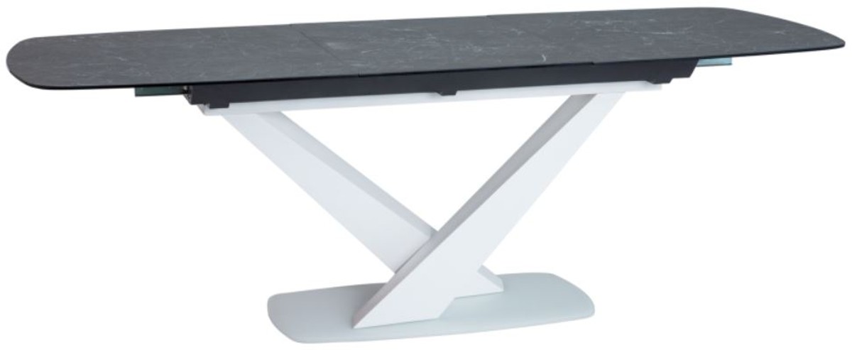 Casa Padrino Designer Esstisch mit Glasplatte 160-220 x 90 x H. 75 cm - Verschiedene Farben - Moderner Ausziehbarer Küchentisch - Designer Esszimmer Möbel