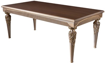 Casa Padrino tavolo da pranzo barocco di lusso marrone / argento / rame / oro 202 x 102 x A. 79 cm - Tavolo da cucina in legno massello - Mobili da pranzo in stile barocco