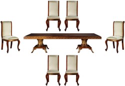 Casa Padrino conjunto de comedor barroco de lujo marrón / oro - 1 Mesa de Comedor y 6 Sillas de Comedor - Muebles de comedor de estilo barroco nobles Casa Padrino conjunto de comedor barroco de lujo marrón / oro - 1 Mesa de Comedor y 6 Sillas de Comedor - Muebles de comedor de estilo barroco nobles