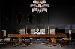 Casa Padrino conjunto de comedor barroco de lujo marrón / oro - 1 Mesa de Comedor y 6 Sillas de Comedor - Muebles de comedor de estilo barroco nobles