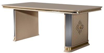 Casa Padrino tavolo da pranzo Art Déco di lusso beige / oro - Tavolo da cucina in legno massello nobile - Mobili per Sala da Pranzo Art Déco