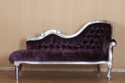 Casa Padrino chaise longue barocco viola / argento 150 x 78 x A. 90 cm - Chaise longue in mogano con velluto nobile - Mobili Barocchi