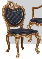 Casa Padrino ensemble de 4 chaises de salle à manger baroques de luxe bleu foncé / marron / or 57 x 62 x H. 105 cm - Mobilier de château d'hôtel-restaurant - Qualité de luxe - Fabriqué en Italie