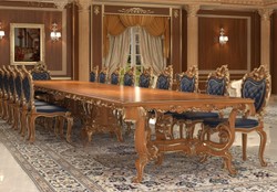 Casa Padrino ensemble de 4 chaises de salle à manger baroques de luxe bleu foncé / marron / or 57 x 62 x H. 105 cm - Mobilier de château d'hôtel-restaurant - Qualité de luxe - Fabriqué en Italie