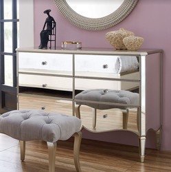 Casa Padrino commode néoclassique argent 141 x 48,5 x H. 95 cm - Commode en bois massif en miroir avec 6 tiroirs - Meubles de style néoclassique