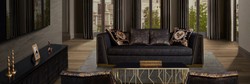 Casa Padrino divano da soggiorno di lusso con cuscini decorativi nero / oro 238 x 97 x A. 72 cm - Mobili di Lusso