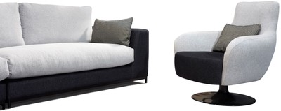 Casa Padrino Luxus Drehsessel Hellgrau / Schwarz 87 x 84 x H. 88 cm - Wohnzimmer Sessel mit dekorativem Kissen - Luxus Wohnzimmer Möbel