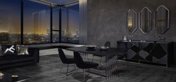 Luxus Sideboard mit 3 Spiegel Luxus Schrank Luxus Wohnzimmerschrank Schwarz Silber Luxury Sideboard with 3 Mirrors Luxury Cabinet Luxury Living Room Cabinet Black Silver